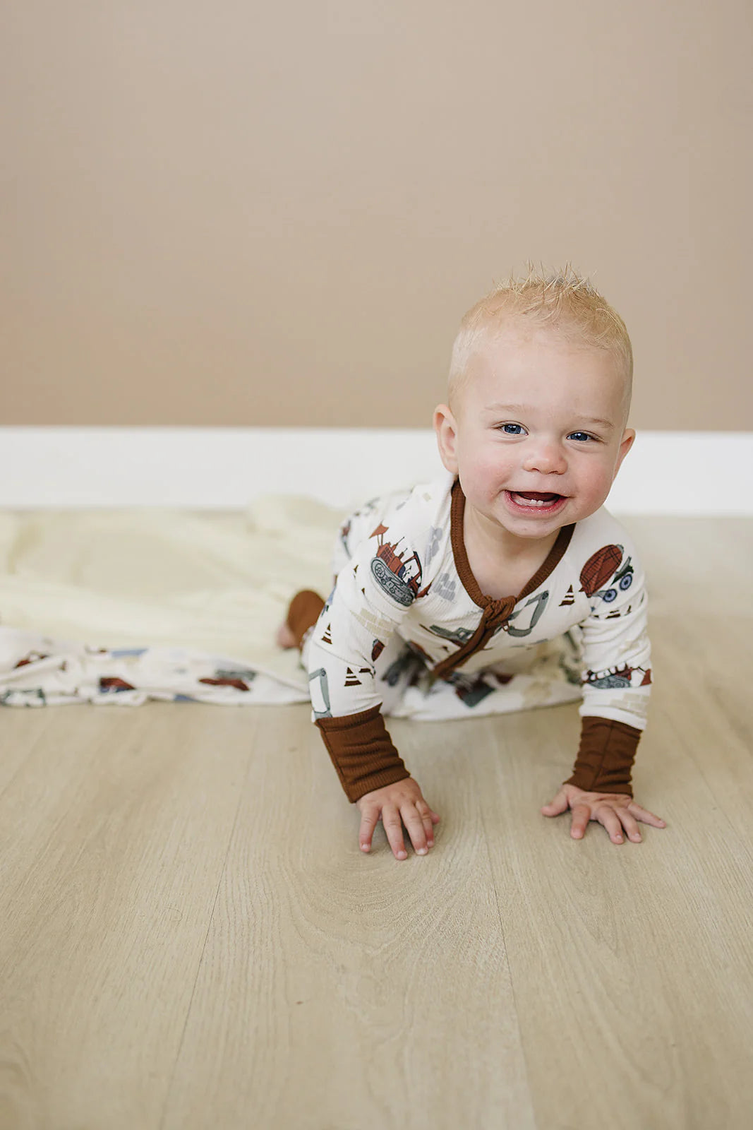 Construction time ribbed bamboo romper pajama