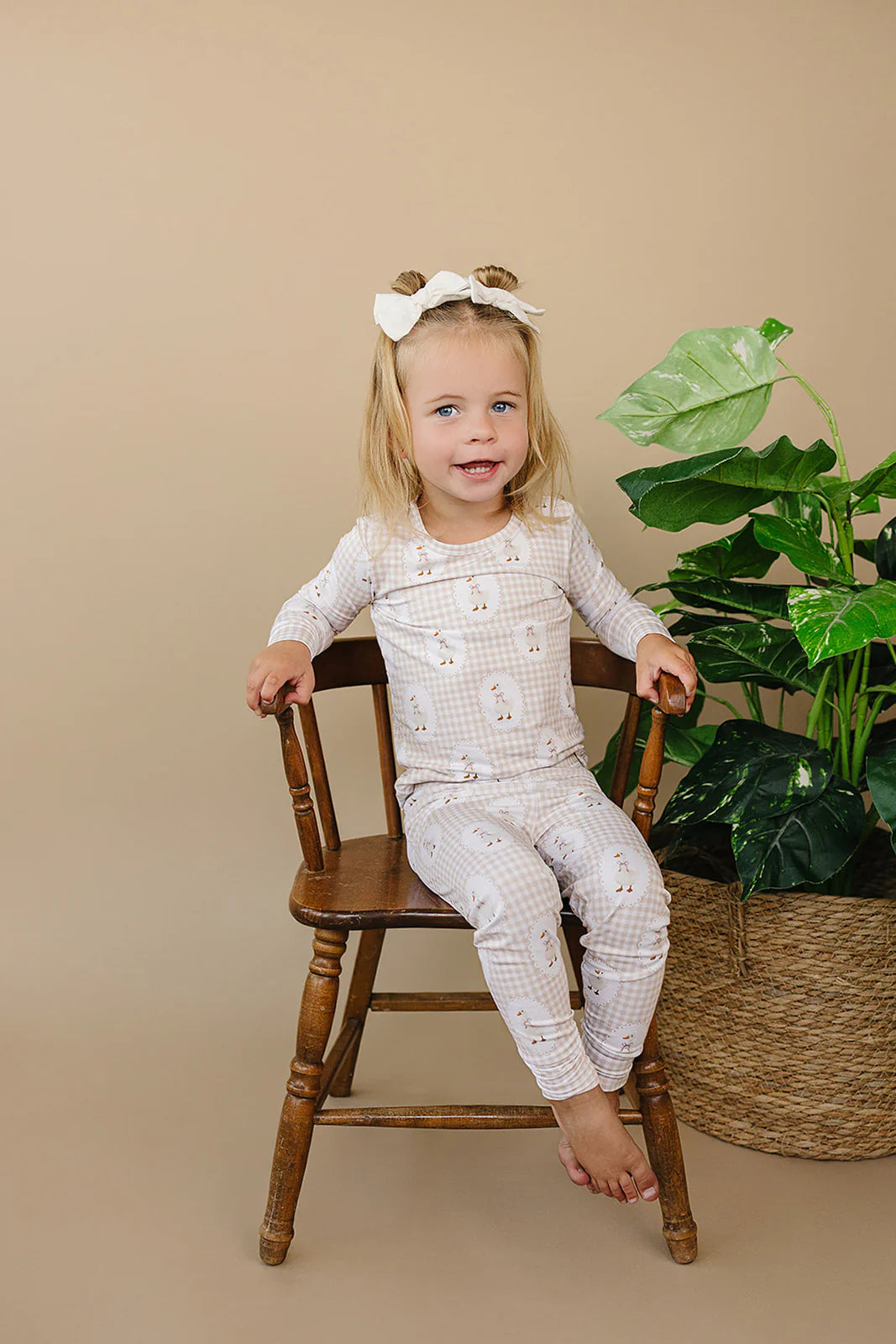 Gingham goose bamboo two piece pajama