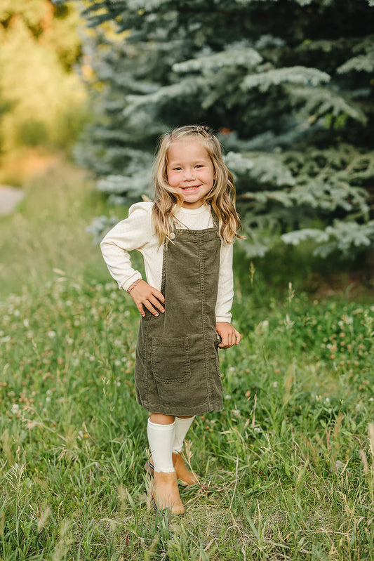 Green corduroy jumper dress