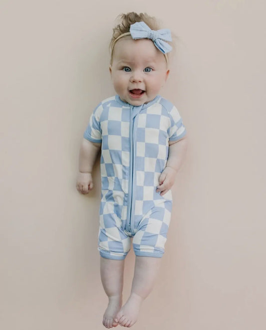 Blue checker bamboo shorty