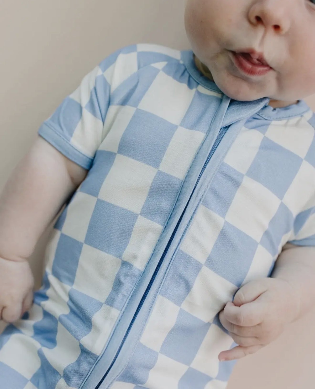 Blue checker bamboo shorty