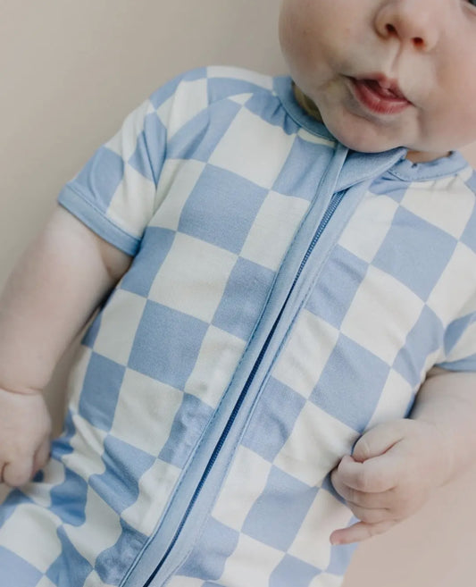 Blue checker bamboo shorty