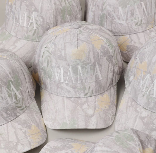 PRE ORDER - Beige camo MAMA embroidered hat
