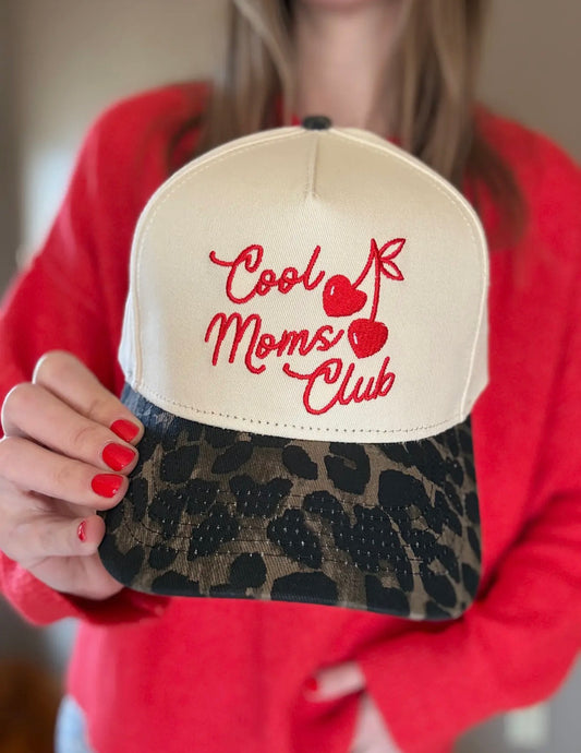 Cool moms cherry cheetah trucker hat