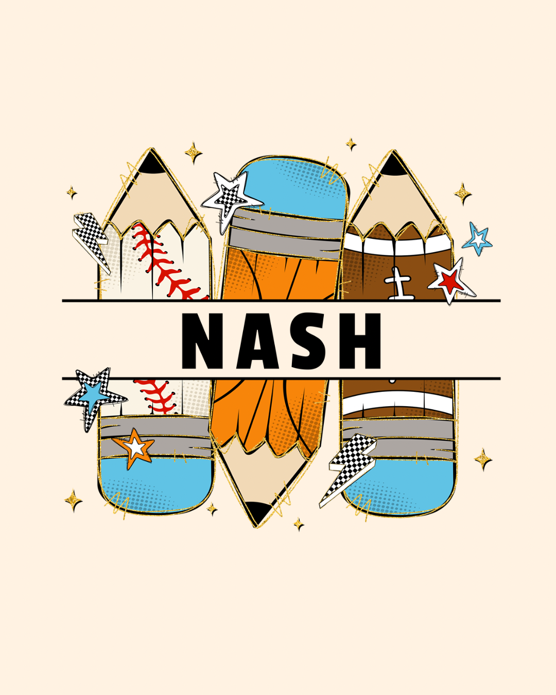 Personalized sporty pencils graphic