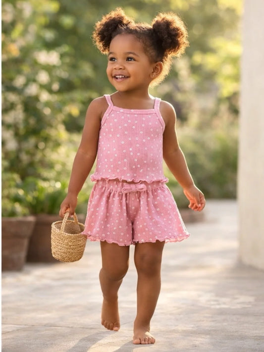 Pink garden pointelle cotton set