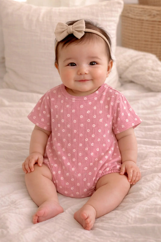 Pink garden pointelle cotton tshirt bubble