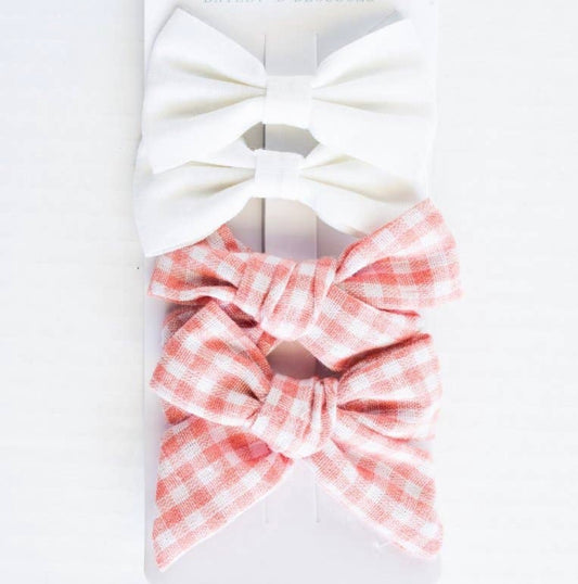 Pink picnic & white clip bows